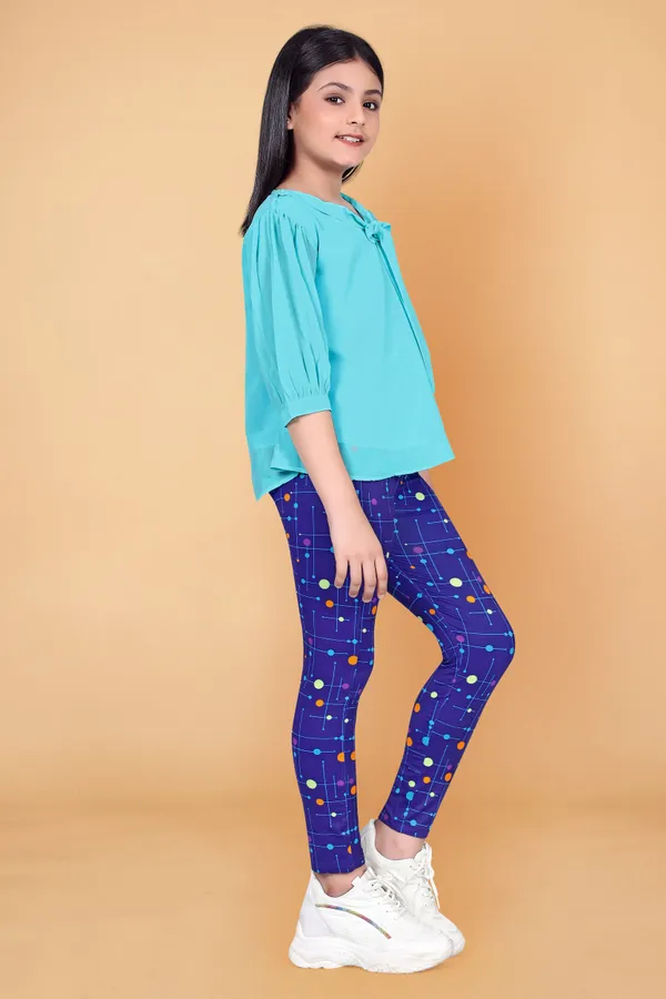 Sky_Blue_Solid_Georgette_Top_With_Colorful_Dot_Printed_Jaggings_Apparel_Combo_Set_For_Girls