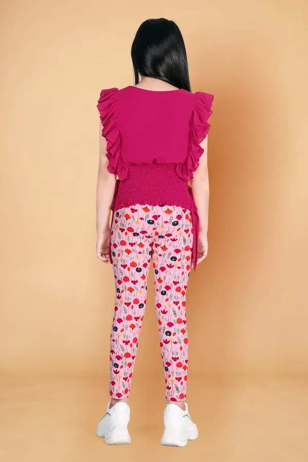 Pink_Georgette_Top_With_Floral_Printed_Jaggings_Apparel_Combo_Set_For_Girls