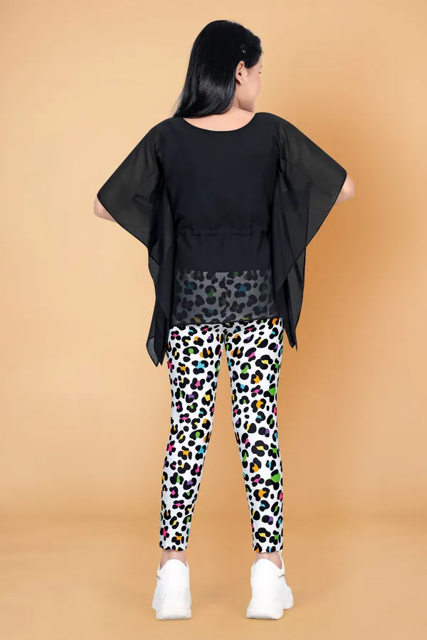 Black_Kaftan_Georgette_Top_With_Animal_Printed_Jaggings_Apparel_Combo_Set_For_Girls