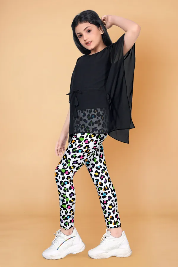 Black_Kaftan_Georgette_Top_With_Animal_Printed_Jaggings_Apparel_Combo_Set_For_Girls