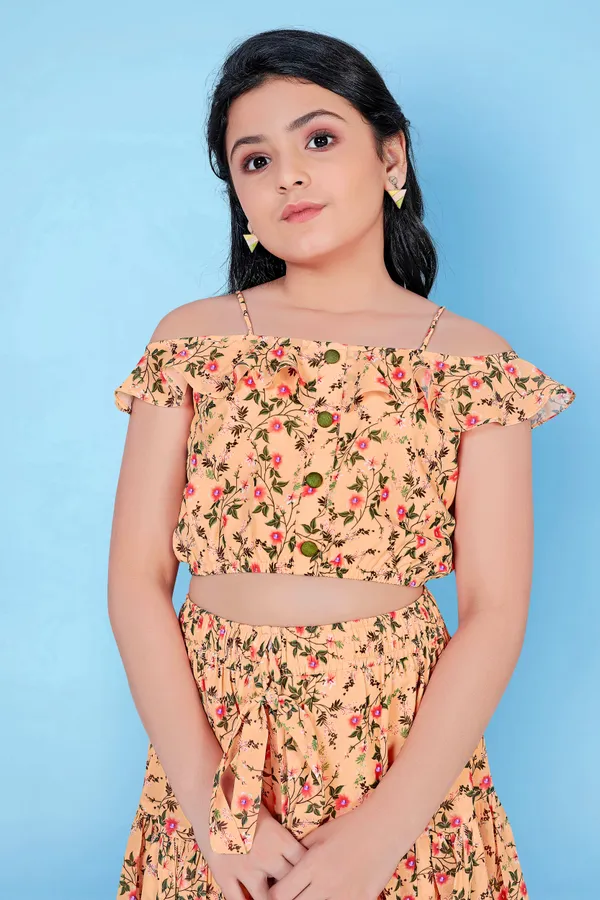 Georgette_Top_With_Ruffle_Short_Clothing_Set_For_Girls