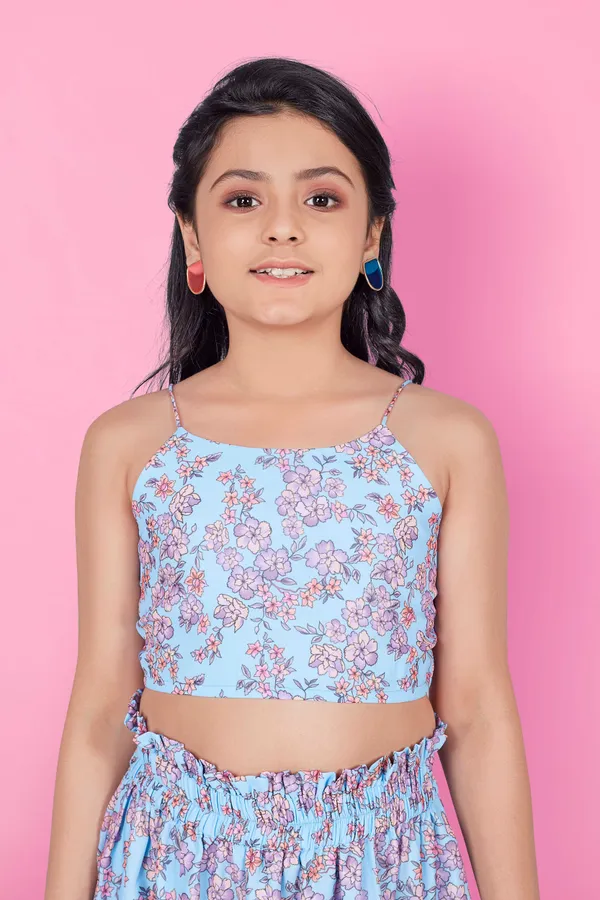 Sky_Blue_Spaghetti_Georgette_Top_With_Layer_Skirt_Clothing_Set_For_Girls