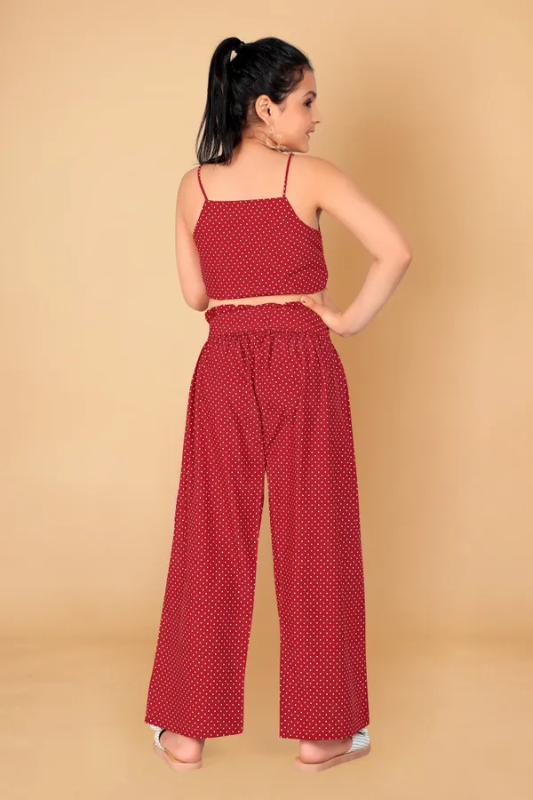 Maroon_Polyester_Blend_Crop_Top_With_Pant_Set_For_Girls