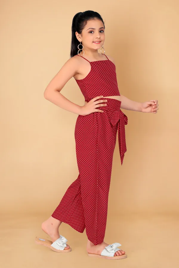 Maroon_Polyester_Blend_Crop_Top_With_Pant_Set_For_Girls