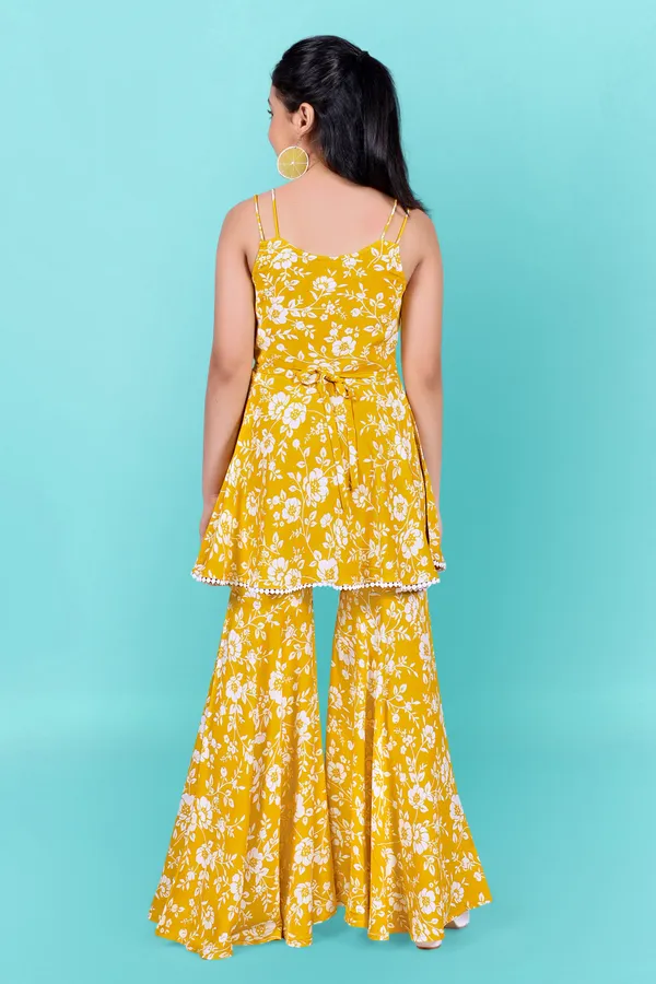Yellow_Rayon_Floral_Print_Top_And_Sharara_Set_For_Girls