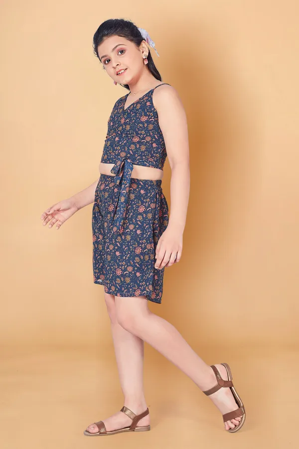 Navy_Blue_Wrap_Georgette_Top_With_Short_Pant_Clothing_Set_For_Girls