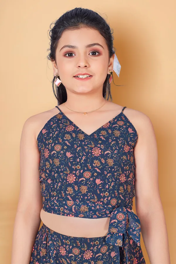 Navy_Blue_Wrap_Georgette_Top_With_Short_Pant_Clothing_Set_For_Girls