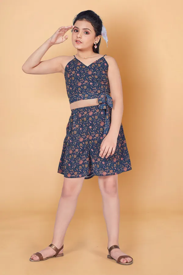 Navy_Blue_Wrap_Georgette_Top_With_Short_Pant_Clothing_Set_For_Girls