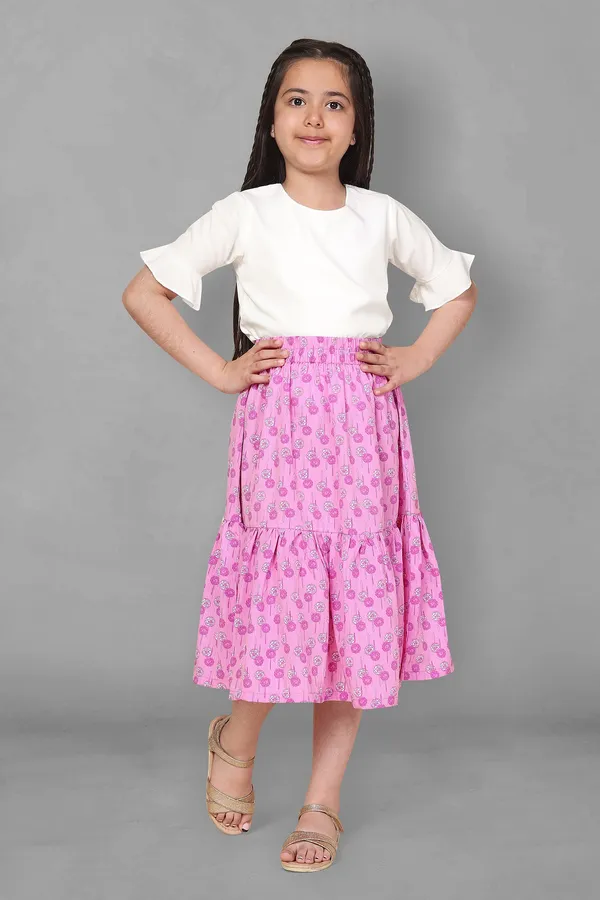 White_Top_With_Purple_Floral_Skirt_Set_For_Girls