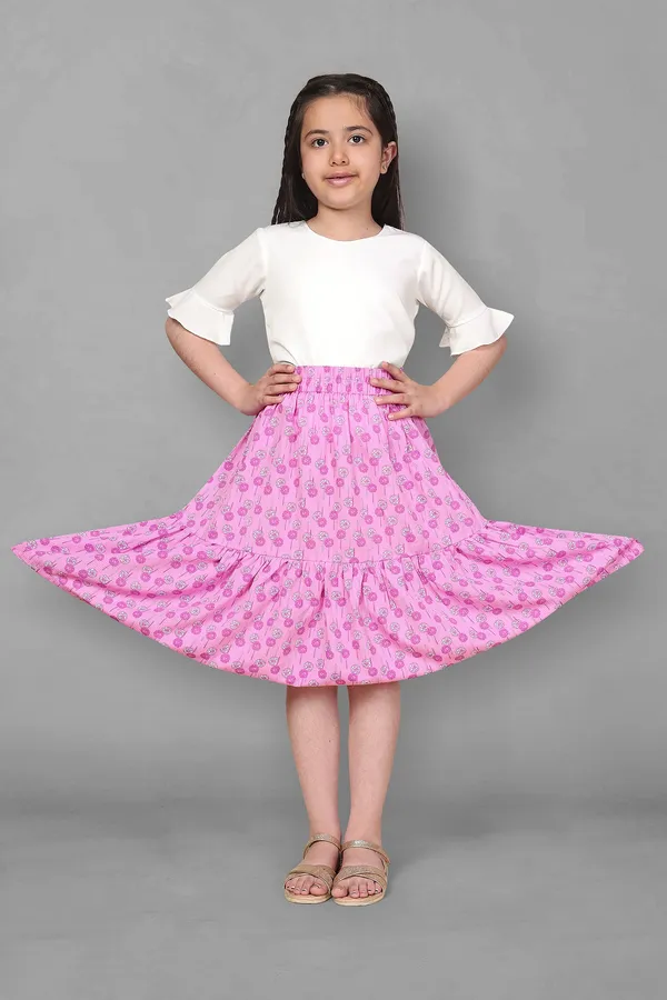 White_Top_With_Purple_Floral_Skirt_Set_For_Girls