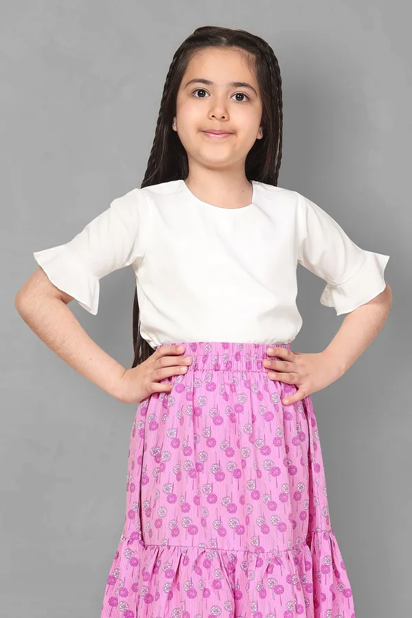 White_Top_With_Purple_Floral_Skirt_Set_For_Girls