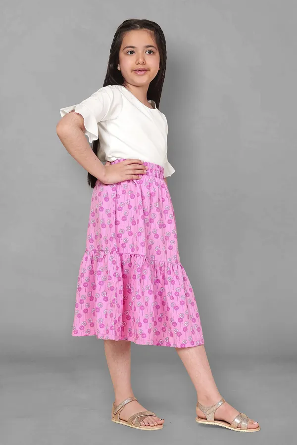 White_Top_With_Purple_Floral_Skirt_Set_For_Girls