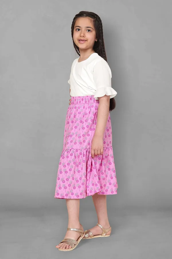 White_Top_With_Purple_Floral_Skirt_Set_For_Girls