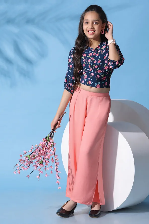 Dark_Blue_Crepe_Floral_Printed_Crop_Top_With_Palazzo_Set