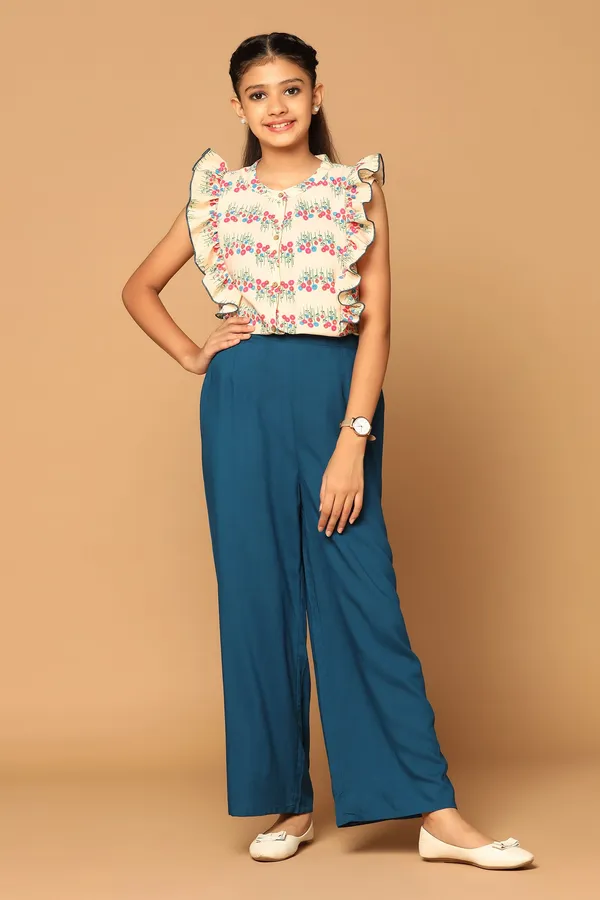 Cream_Floral_Printed_Top_With_Pant_Set_For_Girls