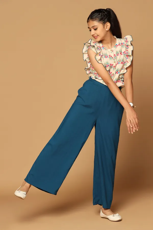 Cream_Floral_Printed_Top_With_Pant_Set_For_Girls