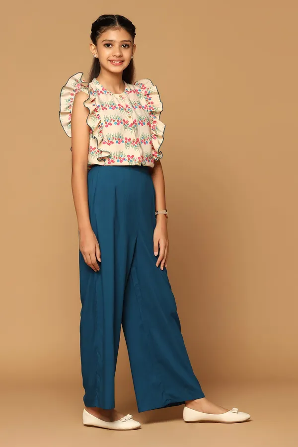 Cream_Floral_Printed_Top_With_Pant_Set_For_Girls