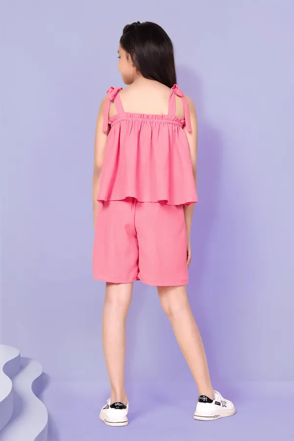 Peach_Solid_Top_With_Shorts_Set_For_Girls