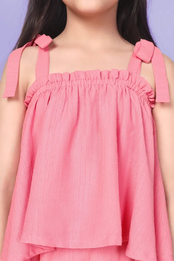Peach_Solid_Top_With_Shorts_Set_For_Girls