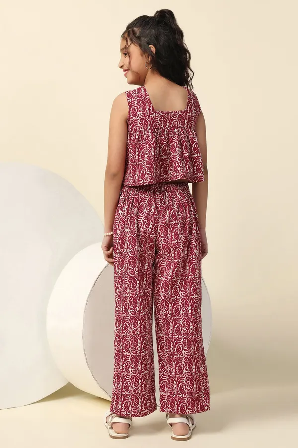 Maroon_Paisley_Printed_Crop_Top_And_Pant_Set_For_Girls
