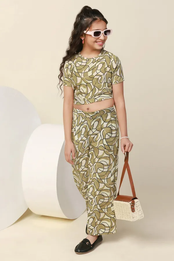 Green_Abstract_Printed_Crop_Top_And_Pant_Set_For_Girls