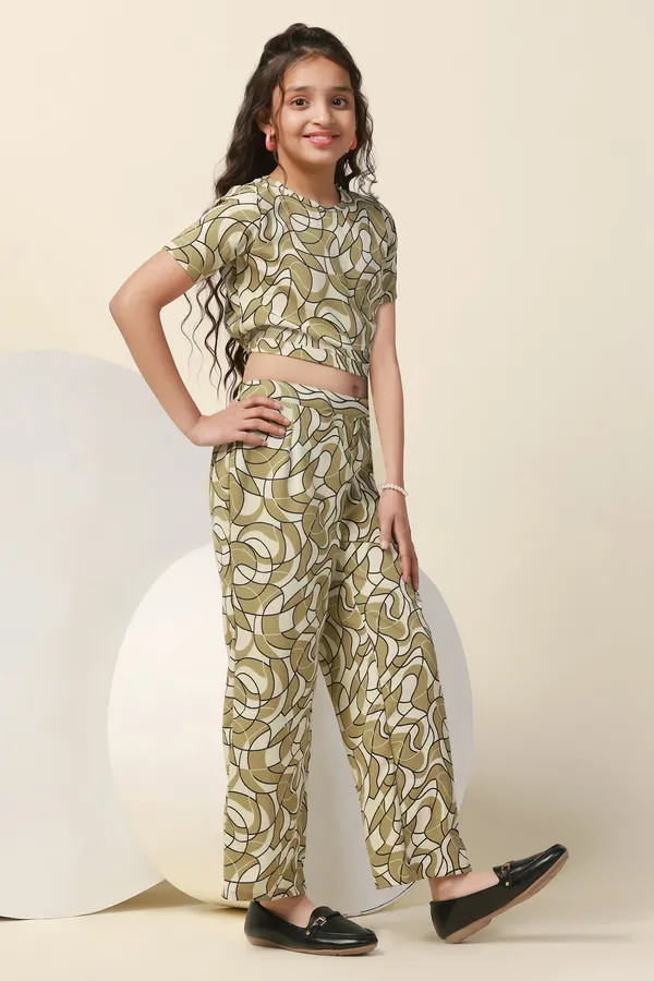 Green_Abstract_Printed_Crop_Top_And_Pant_Set_For_Girls