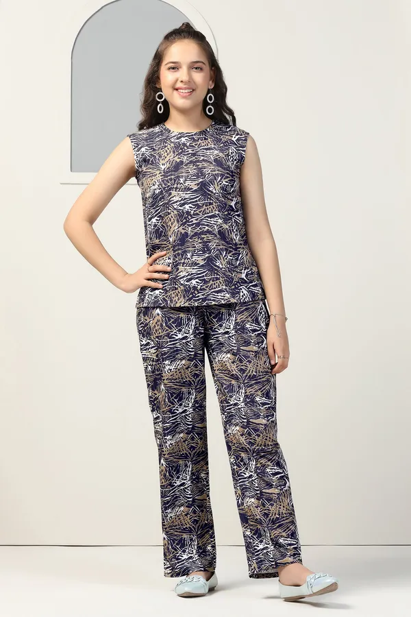 Navy_Blue_Shukrana_All_Over_Printed_Top_With_Trouser_Set_For_Girls