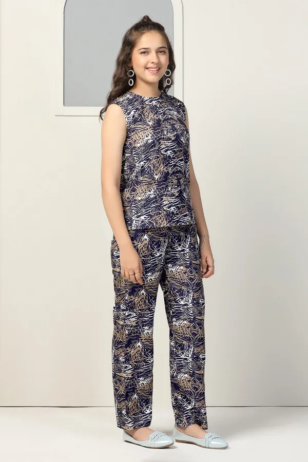 Navy_Blue_Shukrana_All_Over_Printed_Top_With_Trouser_Set_For_Girls