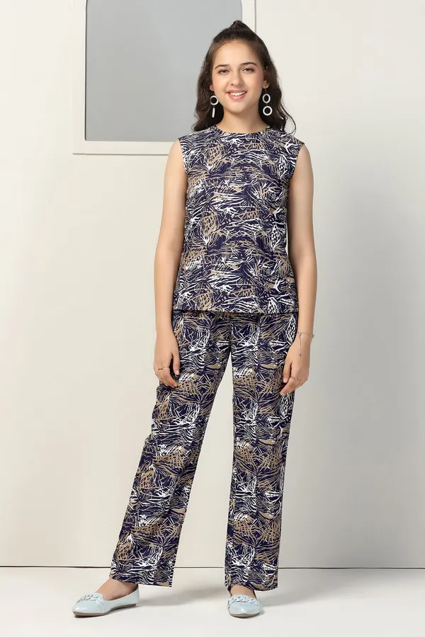 Navy_Blue_Shukrana_All_Over_Printed_Top_With_Trouser_Set_For_Girls