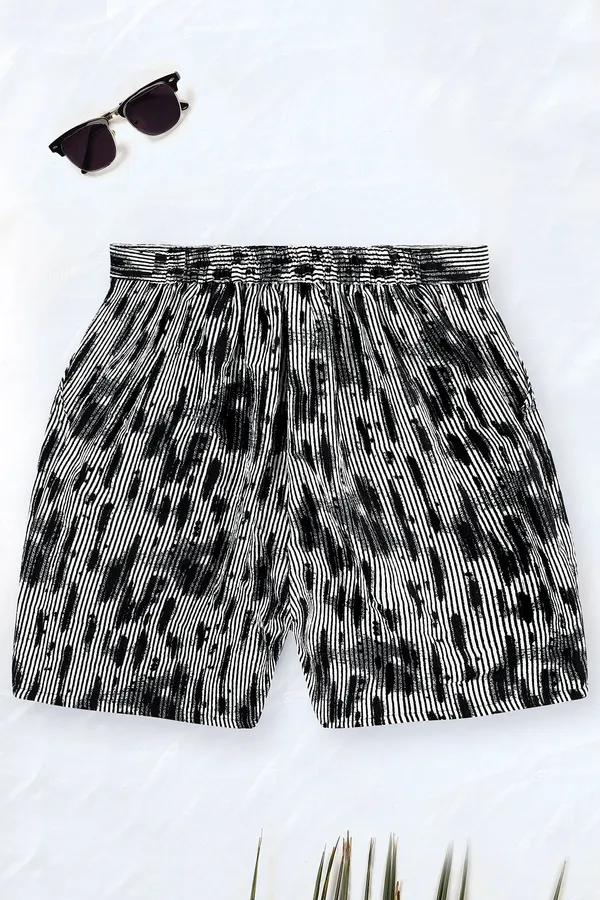 Black_Lycra_Solid_Top_With_All_Over_Printed_Short_Pant_Set_For_Girls