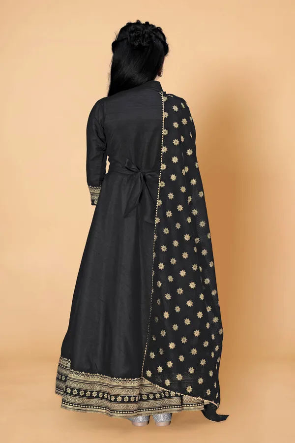 Black_Maxi_Length_Foil_Printed_Dress_With_Dupatta_For_Girls