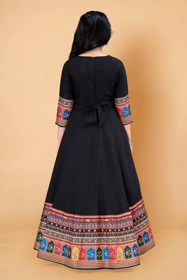 Black_Crepe_Silk_Maxi_Length_Digital_Printed_Dress_For_Girls