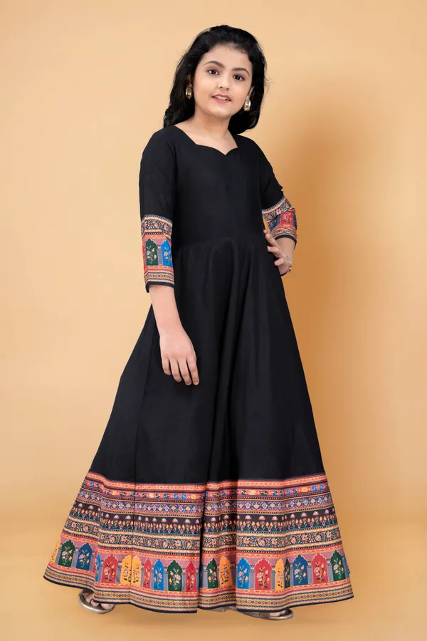 Black_Crepe_Silk_Maxi_Length_Digital_Printed_Dress_For_Girls