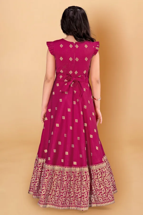 Pink_Maxi_Length_Foil_Printed_Dress_For_Girls