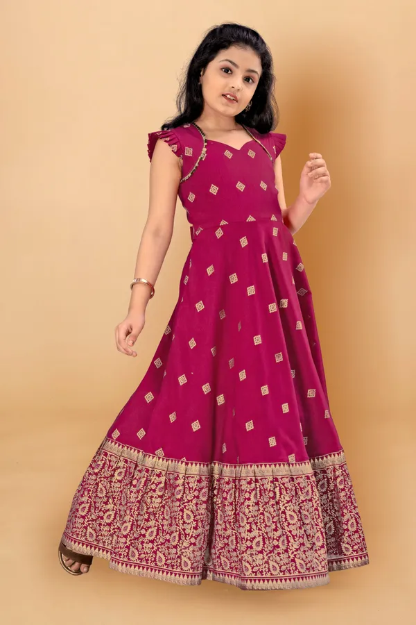 Pink_Maxi_Length_Foil_Printed_Dress_For_Girls