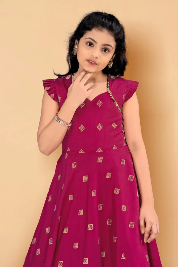 Pink_Maxi_Length_Foil_Printed_Dress_For_Girls
