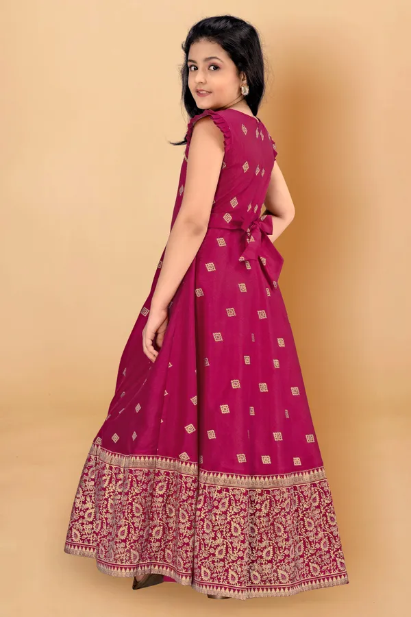 Pink_Maxi_Length_Foil_Printed_Dress_For_Girls