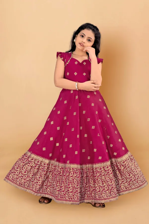 Pink_Maxi_Length_Foil_Printed_Dress_For_Girls