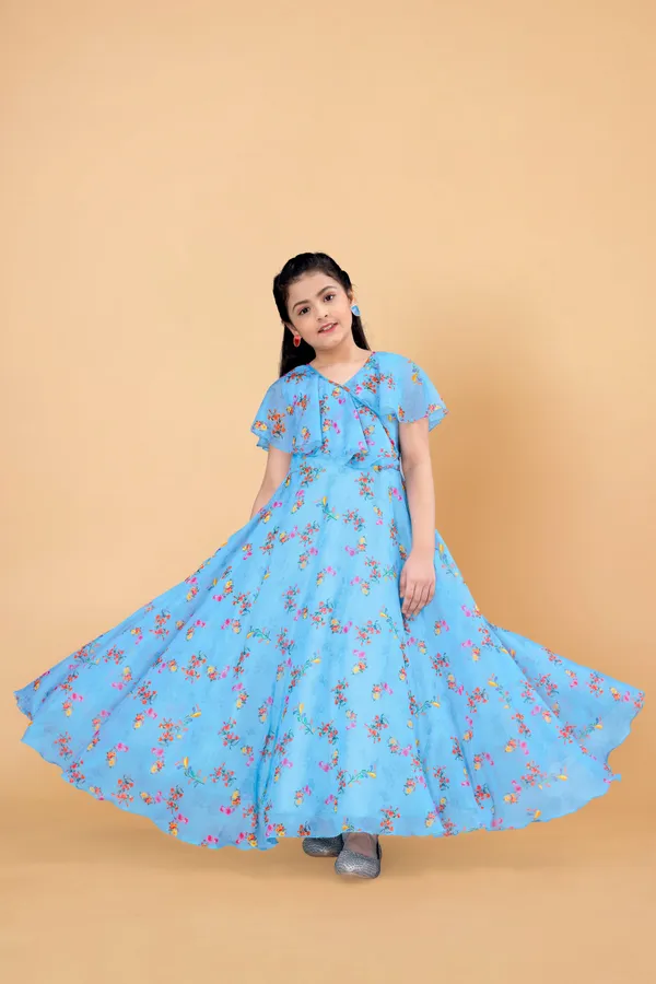 Light_Blue_Tabby_Silk_Maxi_Length_Ruffled_Dress_For_Girls