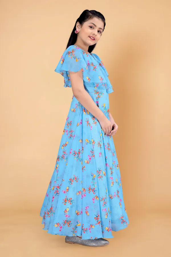Light_Blue_Tabby_Silk_Maxi_Length_Ruffled_Dress_For_Girls