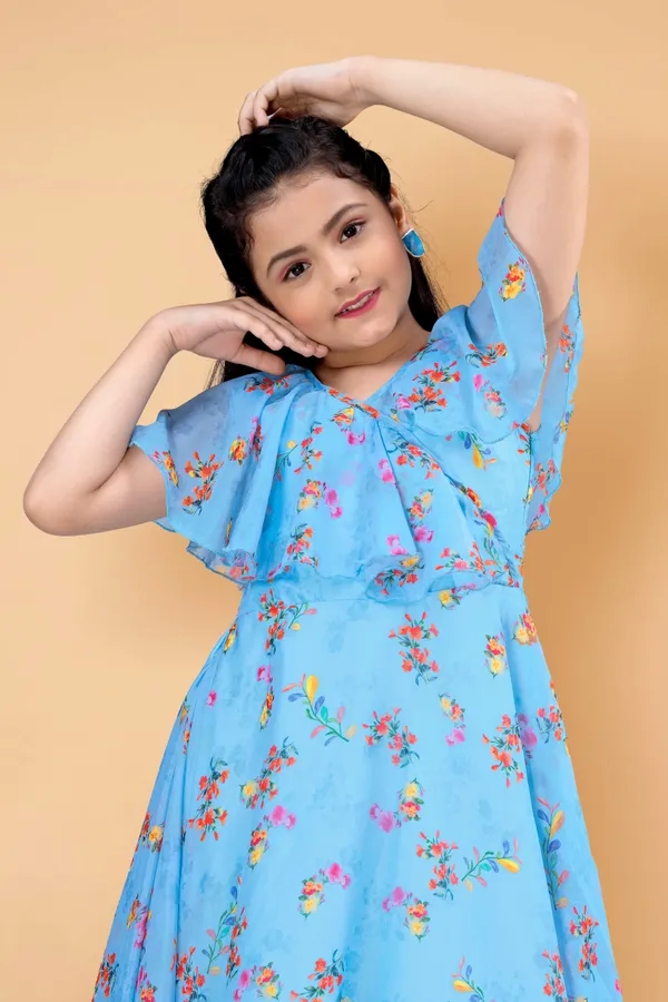 Light_Blue_Tabby_Silk_Maxi_Length_Ruffled_Dress_For_Girls