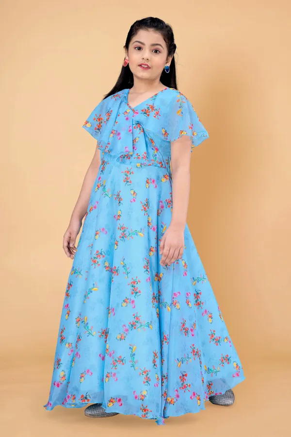 Light_Blue_Tabby_Silk_Maxi_Length_Ruffled_Dress_For_Girls