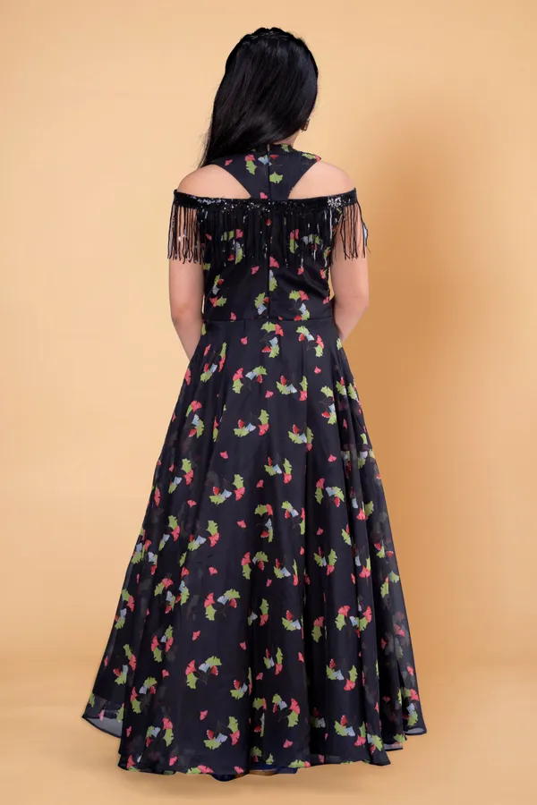 Black_Tabby_Silk_Maxi_Length_Printed_Dress_For_Girls