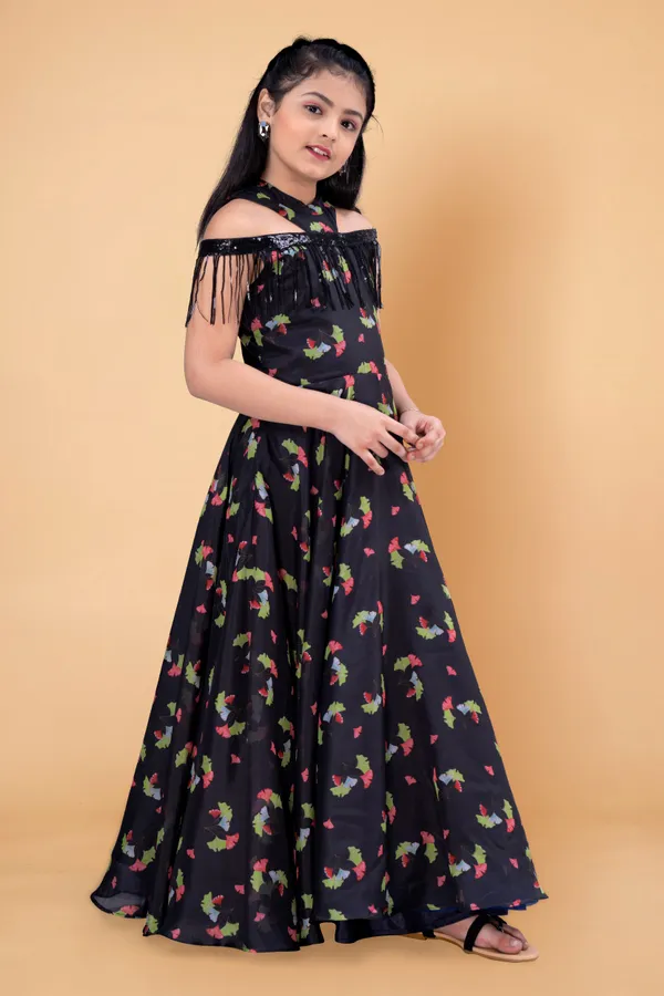 Black_Tabby_Silk_Maxi_Length_Printed_Dress_For_Girls