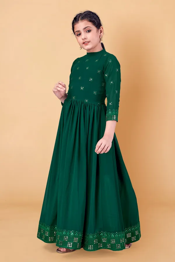 Dark_Green_Georgette_Maxi_Length_Embroidered_Dress_For_Girls