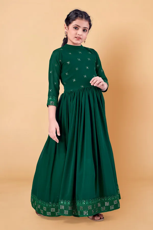 Dark_Green_Georgette_Maxi_Length_Embroidered_Dress_For_Girls