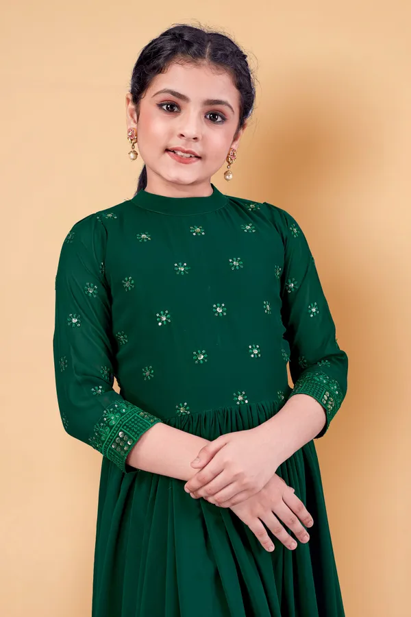 Dark_Green_Georgette_Maxi_Length_Embroidered_Dress_For_Girls