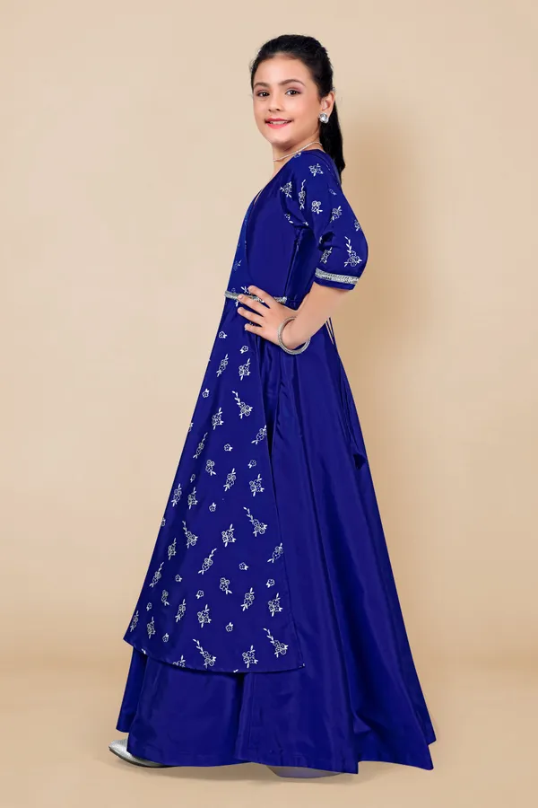 Blue_Taffeta_Maxi_Length_Foil_Printed_Dresses_For_Girls