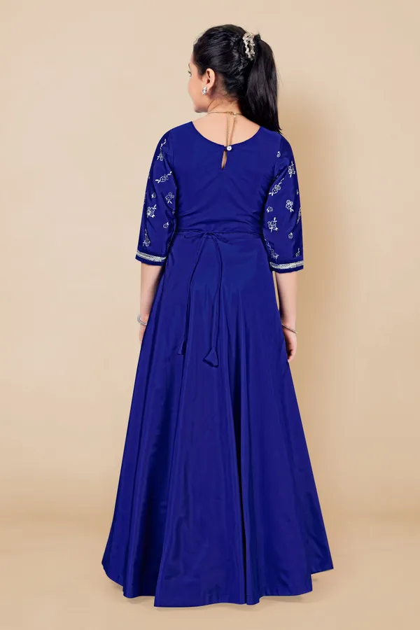 Blue_Taffeta_Maxi_Length_Foil_Printed_Dresses_For_Girls