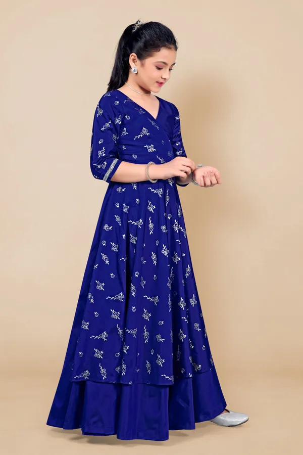 Blue_Taffeta_Maxi_Length_Foil_Printed_Dresses_For_Girls